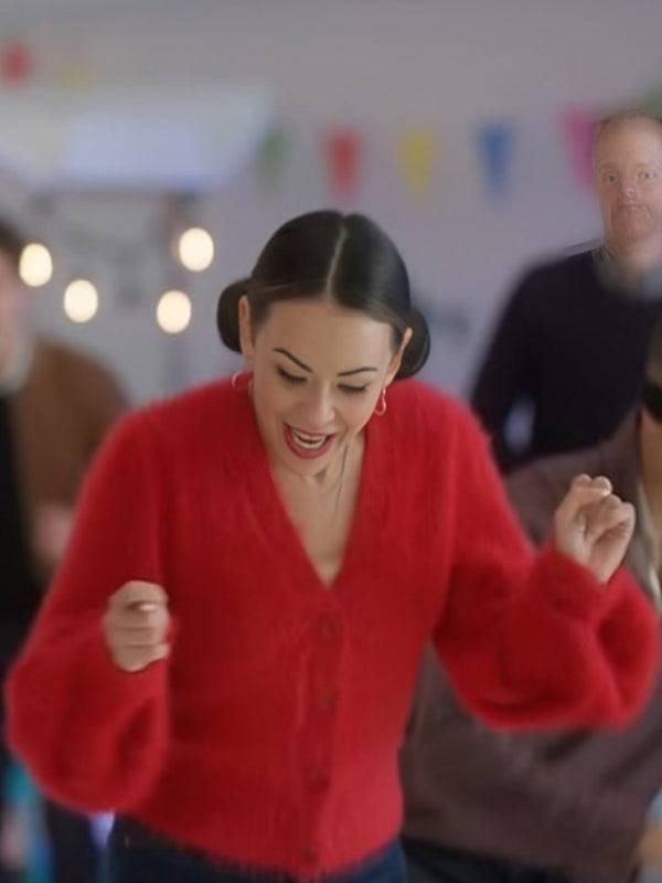 Return to Office 2025 Janel Parrish Red Cardigan