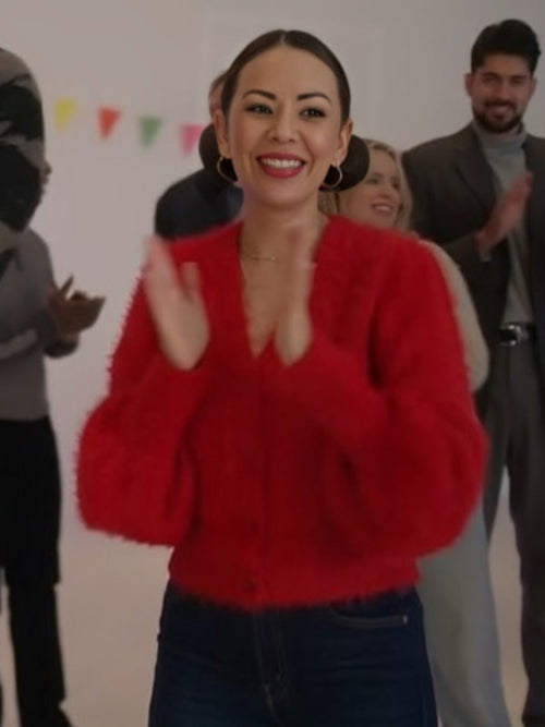 Return to Office 2025 Janel Parrish Red Cardigan