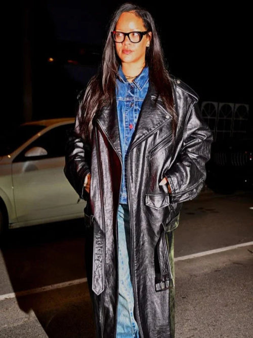 Rihanna 2025 Los Angeles Leather Coat