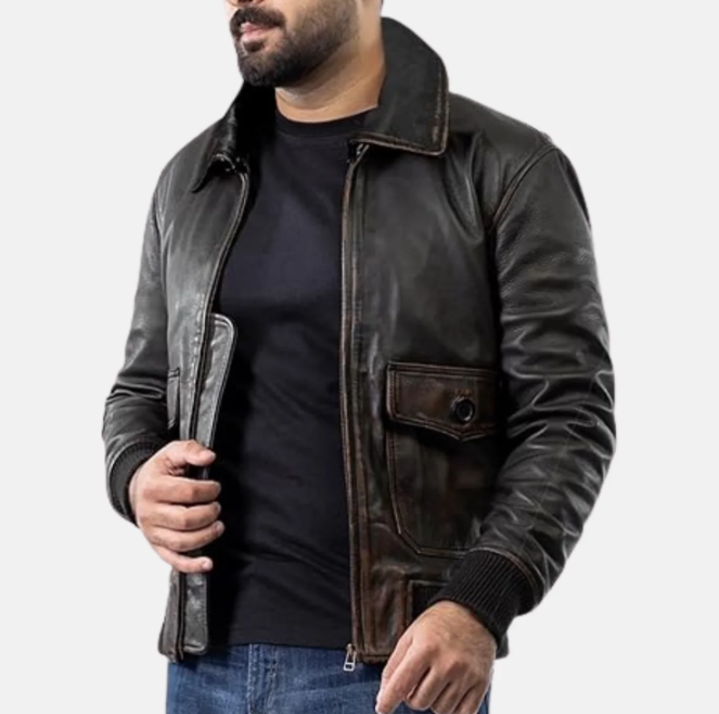 River Road Removable Collar Mens Leather Motorcycle Jacket
