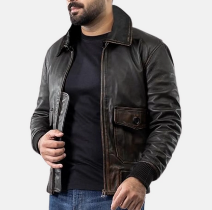 River Road Removable Collar Mens Leather Motorcycle Jacket