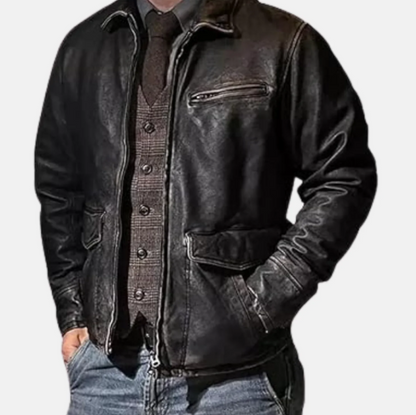 River Road Removable Collar Mens Leather Motorcycle Jacket