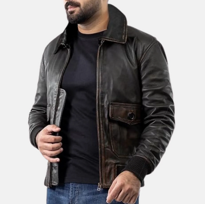 River Road Removable Collar Mens Leather Motorcycle Jacket