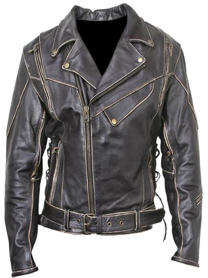Men Brando Rub Off Leather Jacket