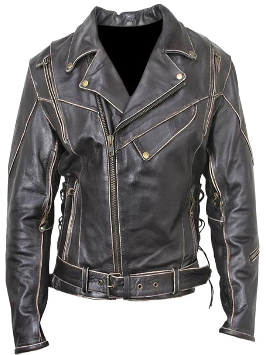 Men Brando Rub Off Leather Jacket