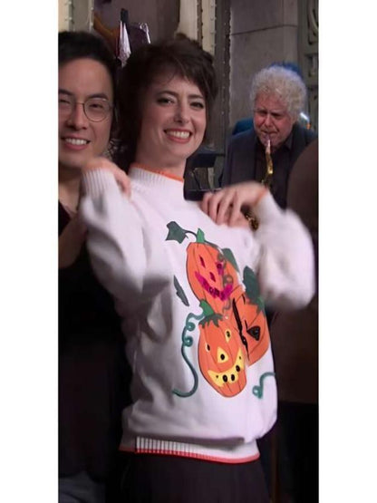 SNL 2025 Sarah Sherman Pumpkins Print Sweater