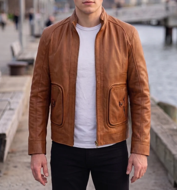 Samuel Brown Cafe Racer Leather Jacket For Men