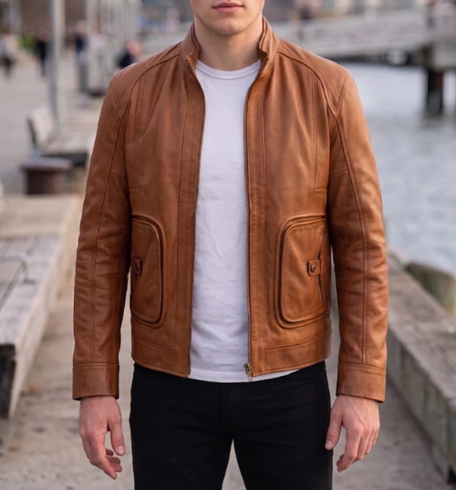 Samuel Brown Cafe Racer Leather Jacket For Men