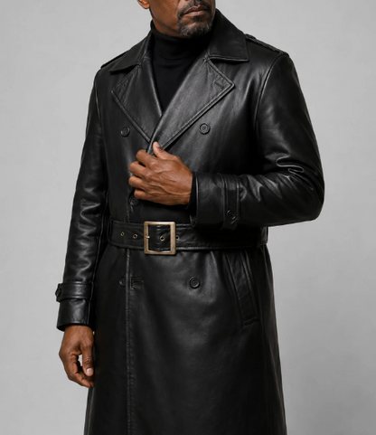 Samuel L. Jackson Shaft Leather Long Coat