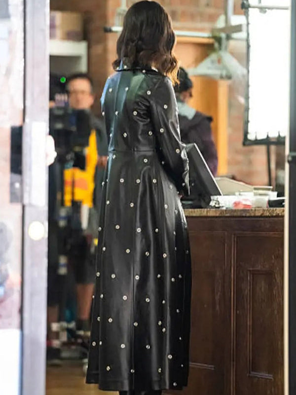 Selena Gomez NYC 2025 Black Leather Trench Coat