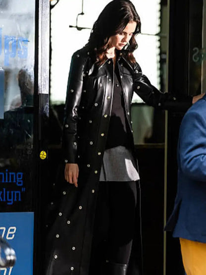 Selena Gomez NYC 2025 Black Leather Trench Coat