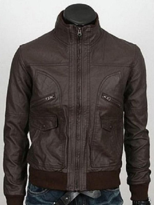 Six Pocket Slimfit Bomber Leather Jacket