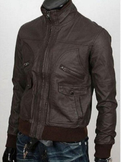 Six Pocket Slimfit Bomber Leather Jacket