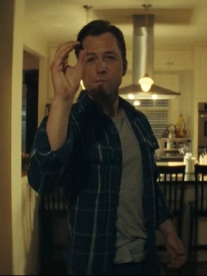 Smoke 2025 Taron Egerton Blue Check Shirt