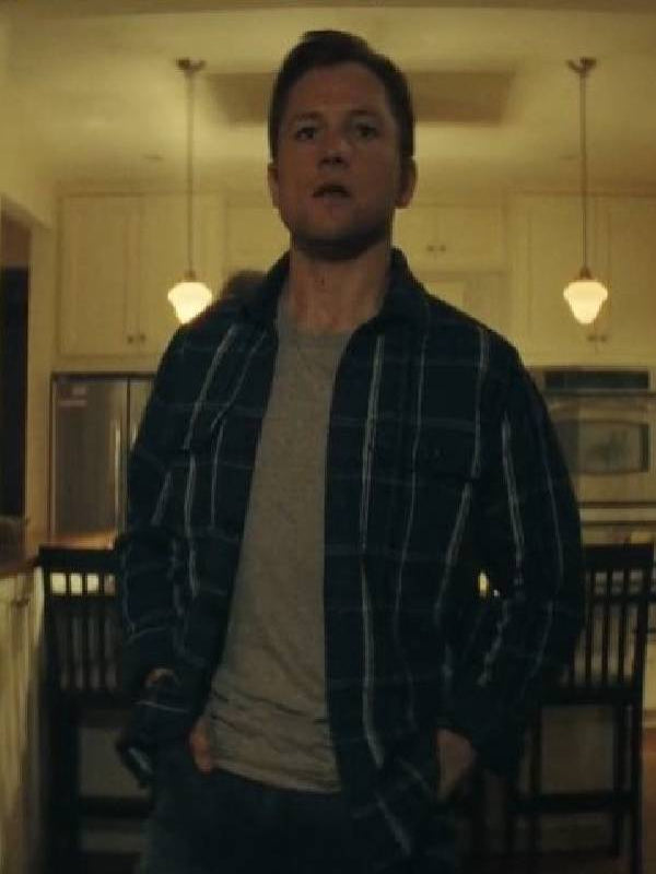 Smoke 2025 Taron Egerton Blue Check Shirt