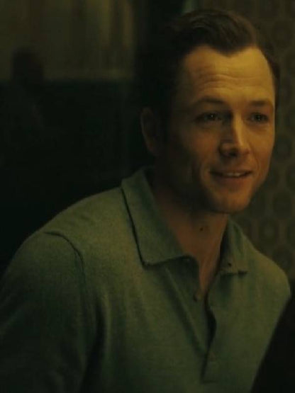 Smoke 2025 Taron Egerton Grey Polo Shirt