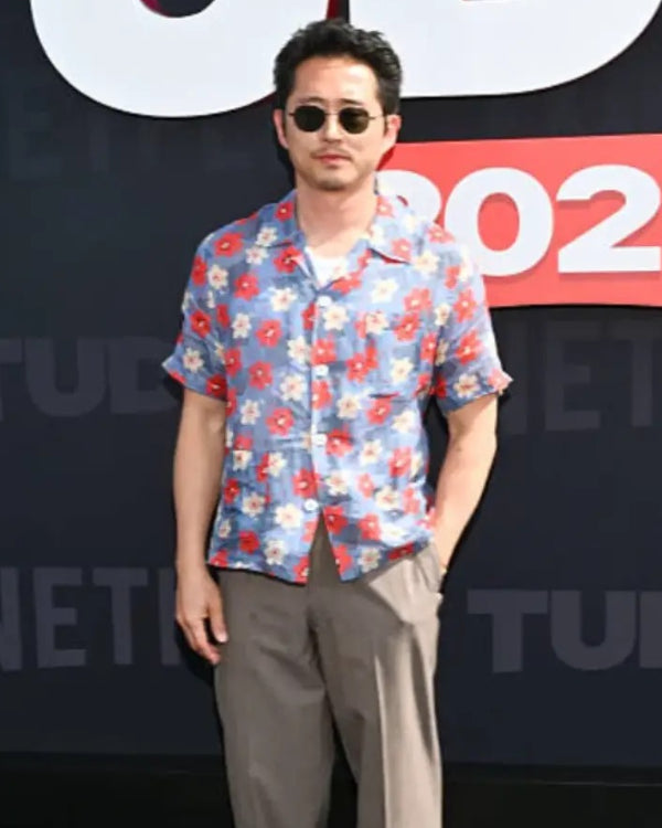 Steven Yeun Netflix Tudum 2025 Floral Shirt