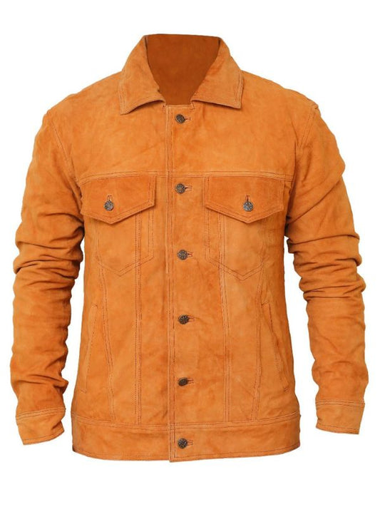 Strap Pockets Suede Leather Jacket