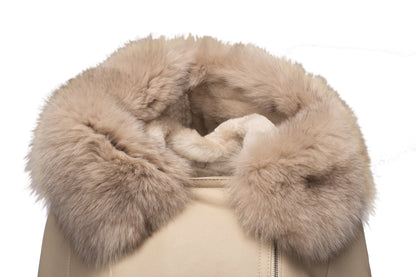 Gracies Hooded Sheepskin Shearling Jacket with Fox Fur