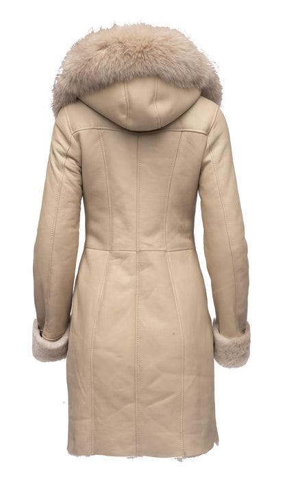 Gracies Hooded Sheepskin Shearling Jacket with Fox Fur