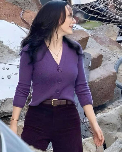 Superman 2025 Rachel Brosnahan Purple Cardigan