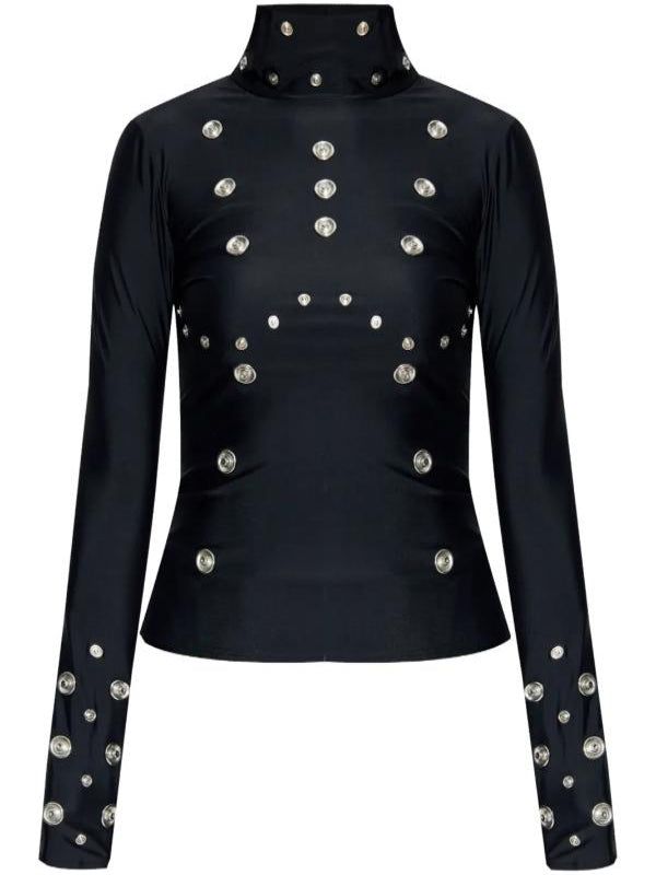 Press Junket 2025 Nicole Wallace Eyelet-Detailing Black Blouse
