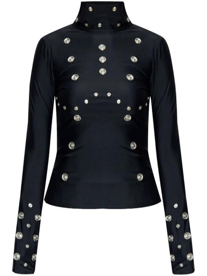 Press Junket 2025 Nicole Wallace Eyelet-Detailing Black Blouse