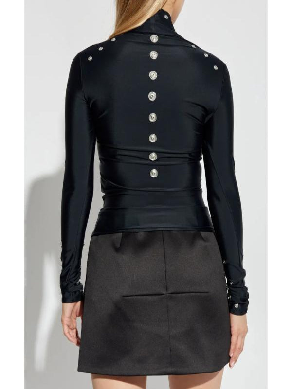 Press Junket 2025 Nicole Wallace Eyelet-Detailing Black Blouse