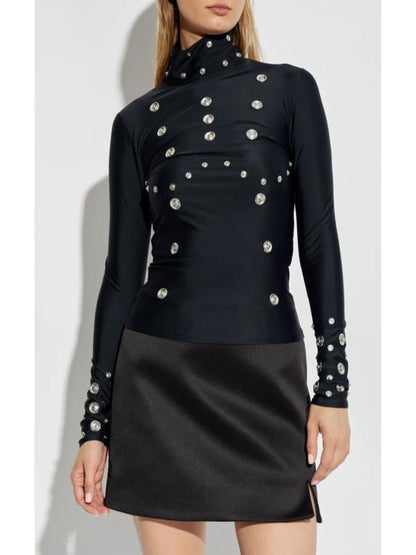 Press Junket 2025 Nicole Wallace Eyelet-Detailing Black Blouse