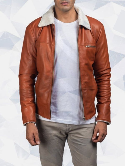Tan Shearling Leather Jacket for Women