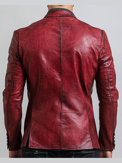 Teddy Red Leather Blazer - Leather Blazer for Men Red