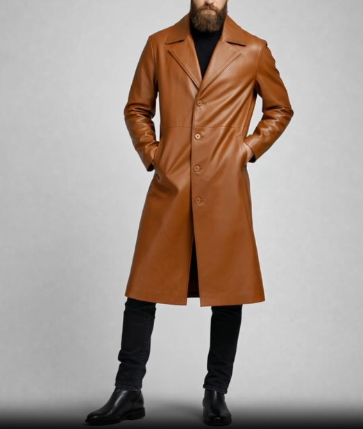 Terrain Brown Leather Long Coat