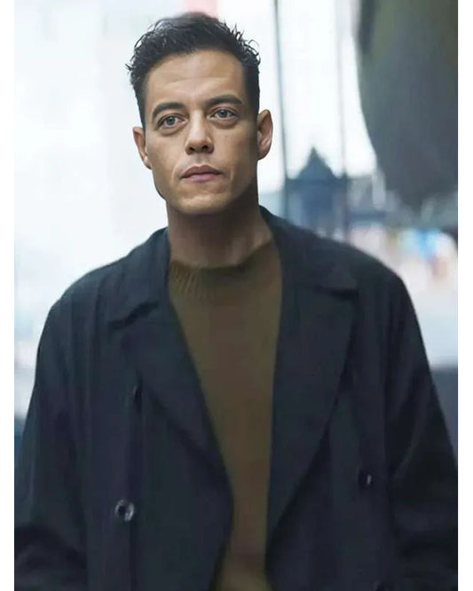 The Amateur 2025 Rami Malek Black Trench Coat
