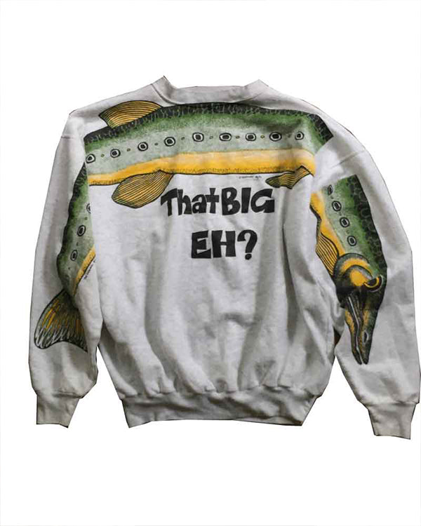 Grey That Big Eh crewneck sweatshirt made from soft cotton fleece fabric