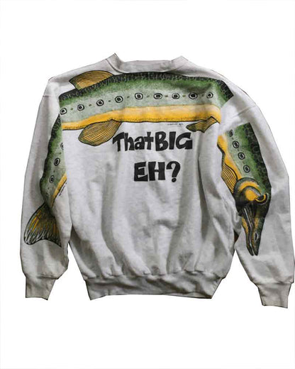 Grey That Big Eh crewneck sweatshirt made from soft cotton fleece fabric