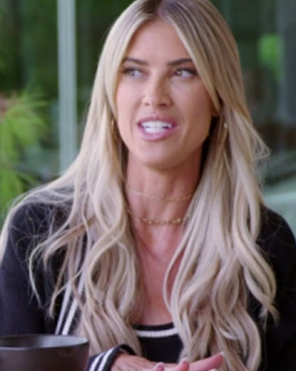 The Flip Off 2025 Christina Hall Black & White Stripe Trim Cardigan