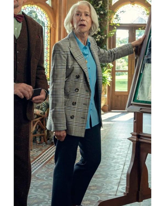 The Thursday Murder Club 2025 Helen Mirren Grey Plaid Blazer