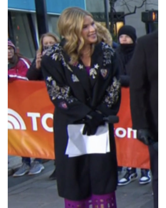 The Today Show 2025 Jenna Bush Hager Black Embroidered Coat