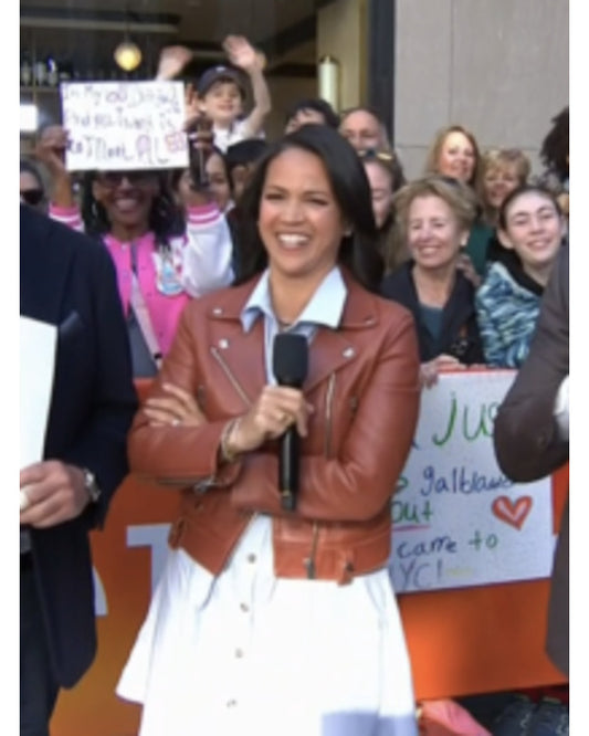 The Today Show 2025 Laura Jarrett  Brown Leather Jacket