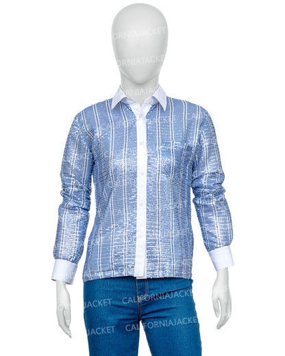 The Today Show 2025 Savannah Guthrie Blue Sequin Striped Shirt