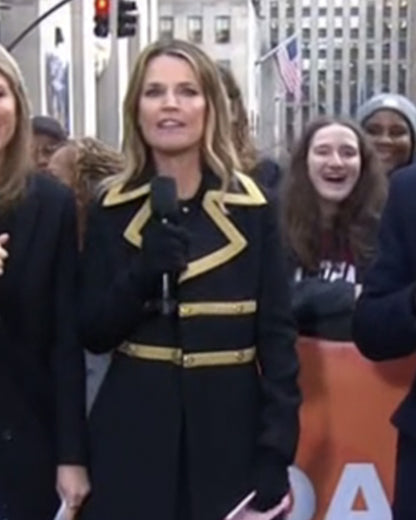 The Today Show 2025 Savannah Guthrie Gold Trim Black Coat