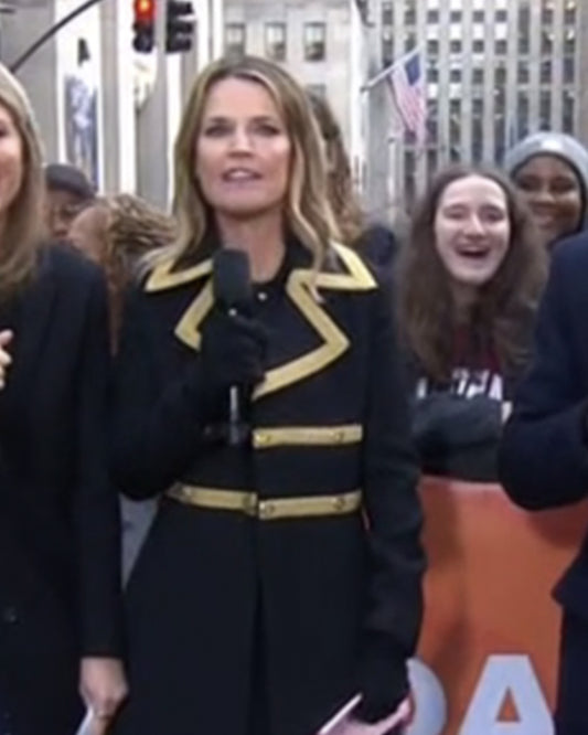 The Today Show 2025 Savannah Guthrie Gold Trim Black Coat