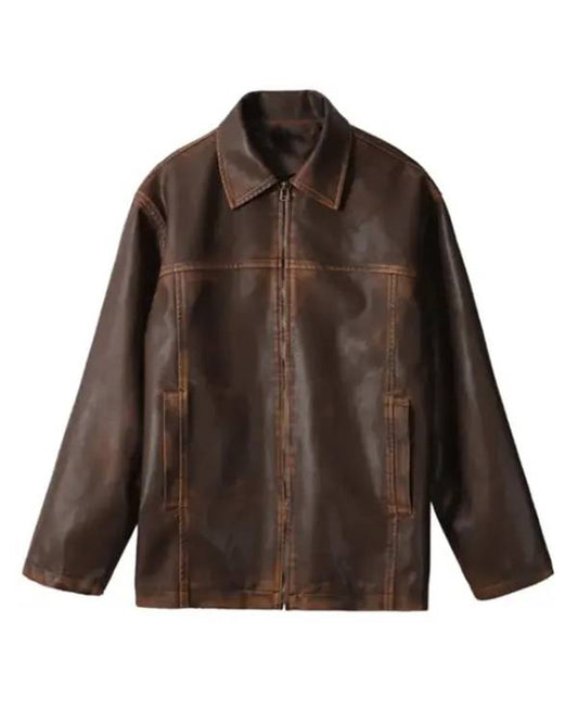 The Verlin leather jacket – classic black biker style with front zipper closure