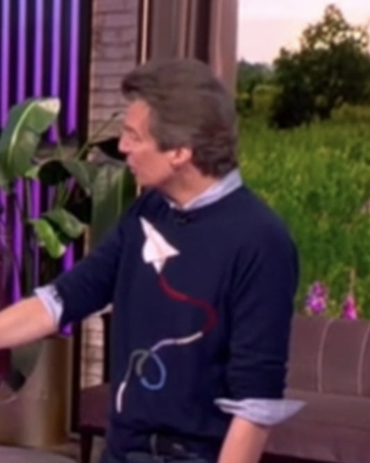 The View 2025 Adam Glassman Blue Paper Airplane Sweater