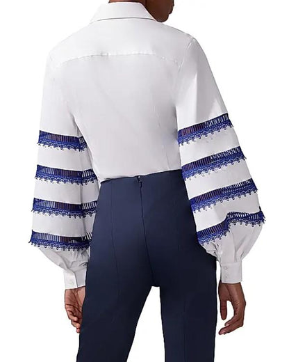 The View 2025 Ana Navarro White & Blue Embroidered Striped Shirt