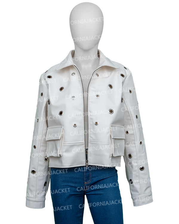 The View 2025 Joy Behar White Grommet Detail Leather Jacket