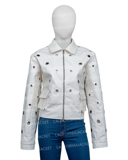 The View 2025 Joy Behar White Grommet Detail Leather Jacket