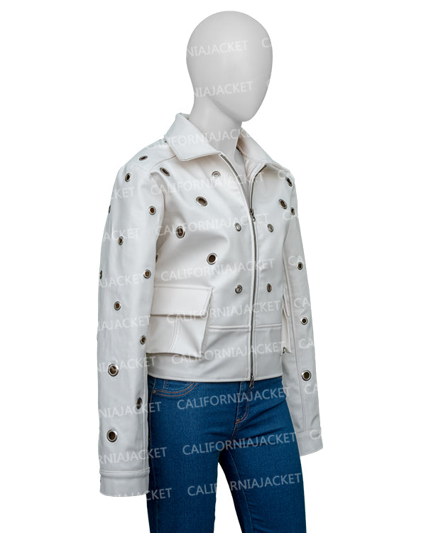 The View 2025 Joy Behar White Grommet Detail Leather Jacket