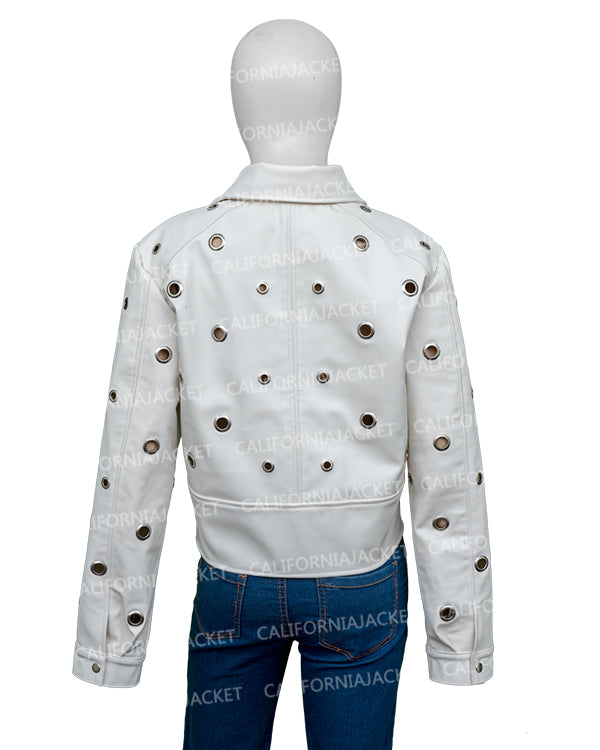 The View 2025 Joy Behar White Grommet Detail Leather Jacket