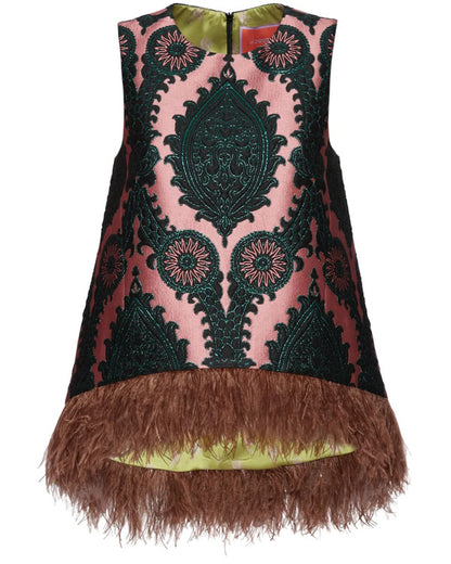 The View 2025 Sara Haines Pink Printed Feather Trim Top